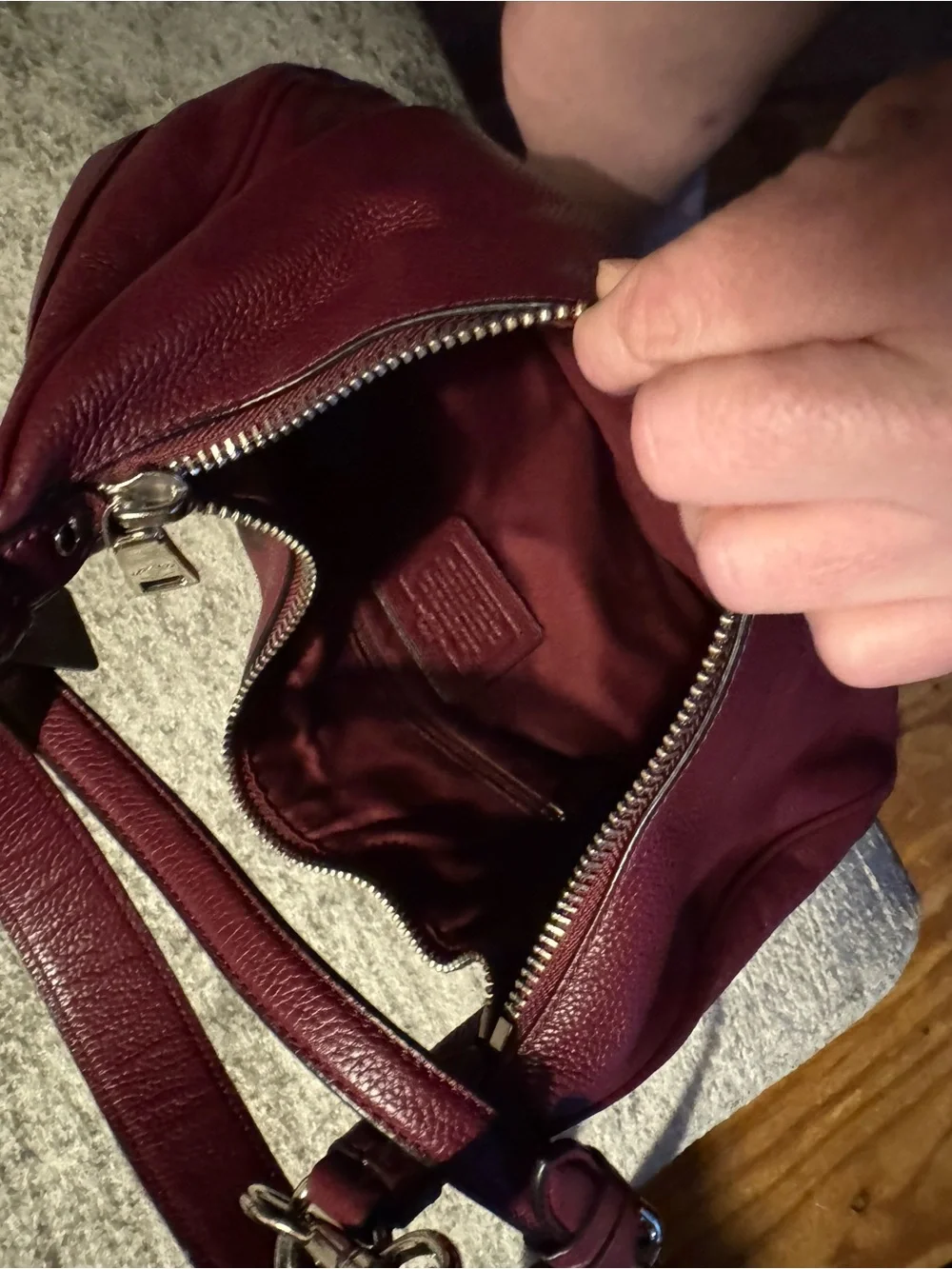 Coach Pebbled Leather Hobo in Deep Wine